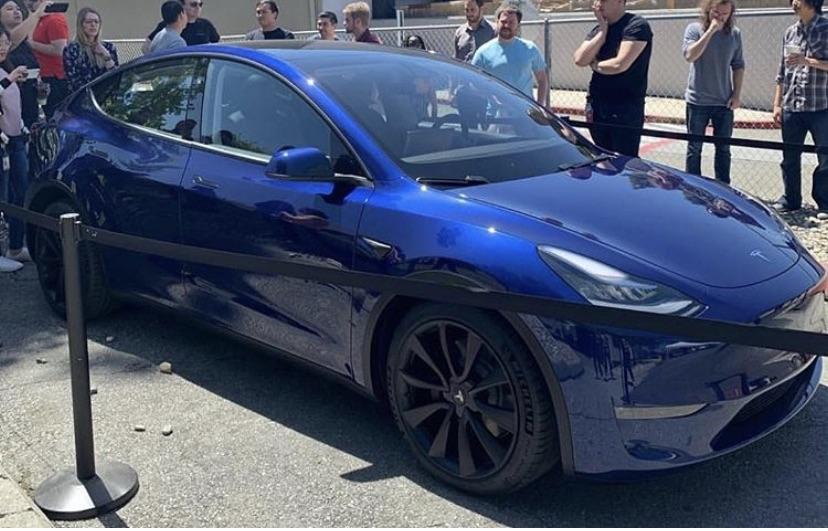 Tesla Model Y goes on display outside of its Fremont seat factory