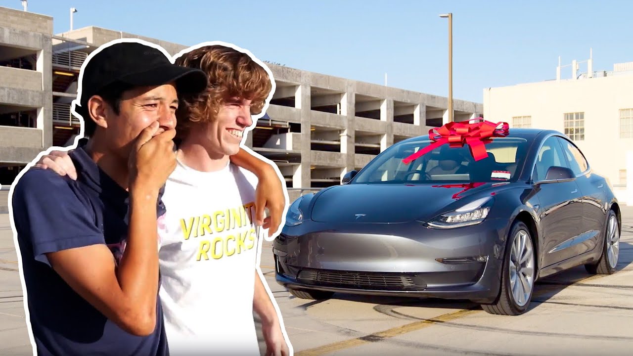Surprising Best Friend with a New Tesla!