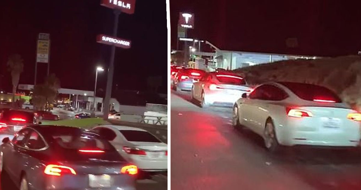 Tesla Drivers Stranded In Half-Mile-Long Queue To Charge Cars