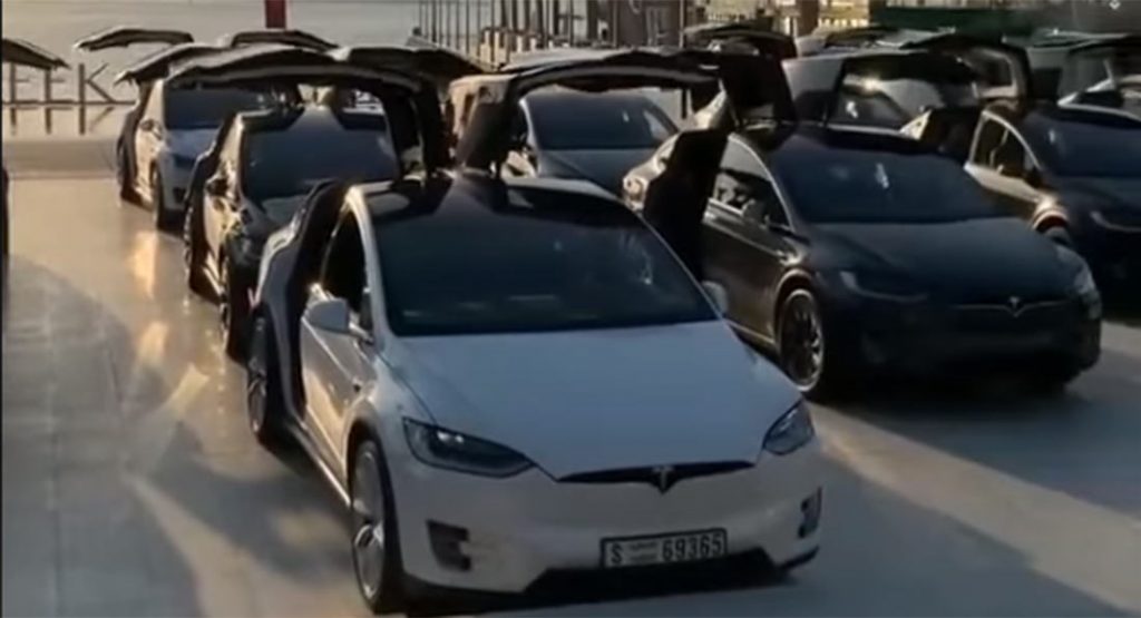 These Tesla Model Xs Flap Their Falcon Wing Doors In Unison