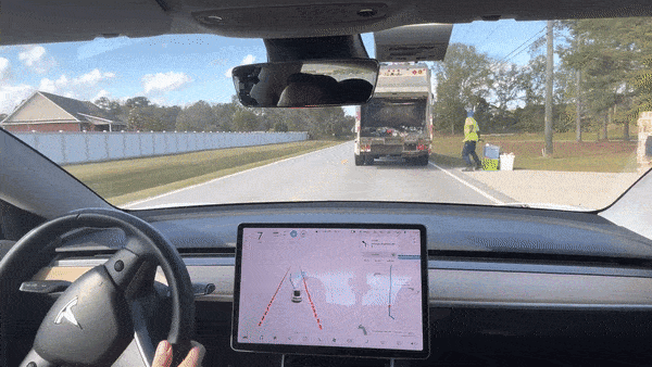 Watch A Tesla Model 3 With Full Self-Driving Beta Overtake A Garbage Truck