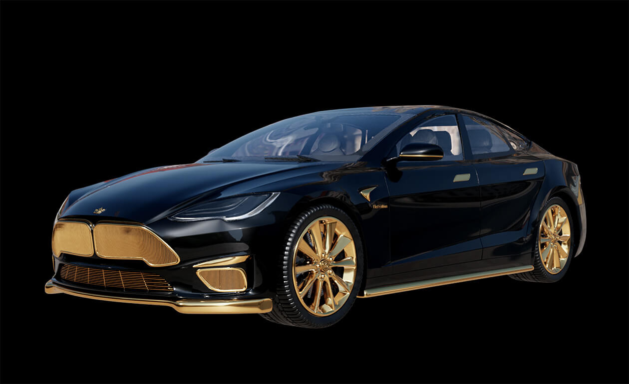 This Tesla Model S Plaid+ concept car is covered in gold, and you can buy one