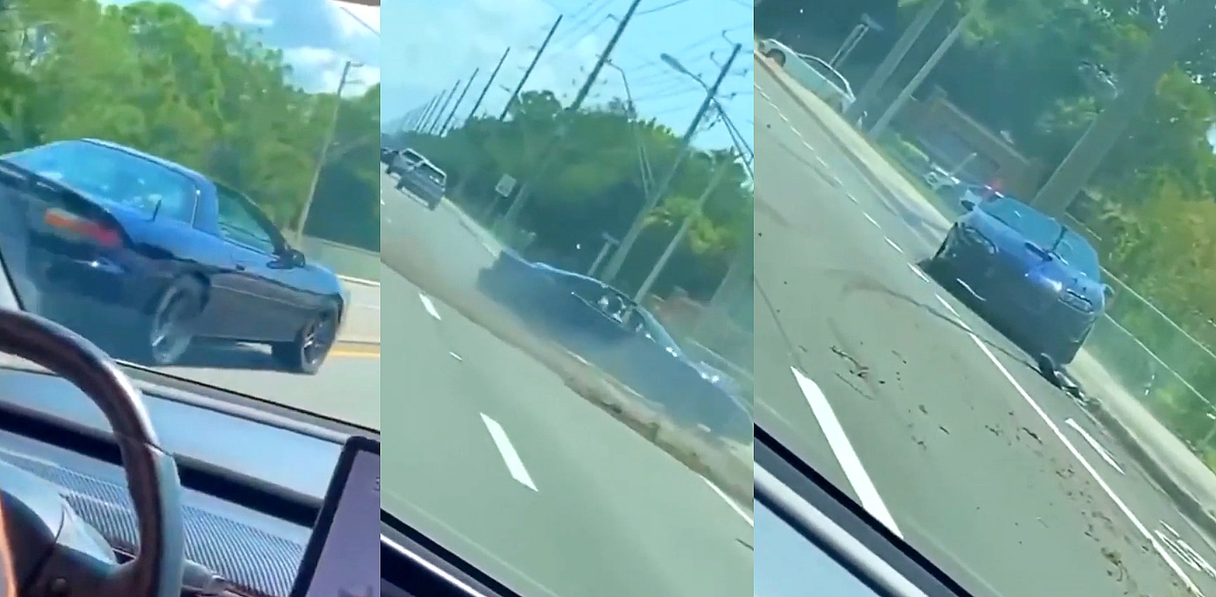 Tesla seemingly harassed by Camaro driver, flawless instant karma ensues